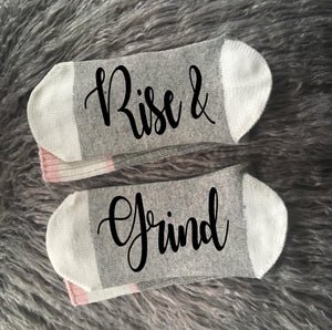 Rise and Grind-Self Made-Hustle and Heart-Girl Boss-Motivational Quote-Inspirational Socks-Inspirational Gift-Entrepreneur-Entrepreneur Gift