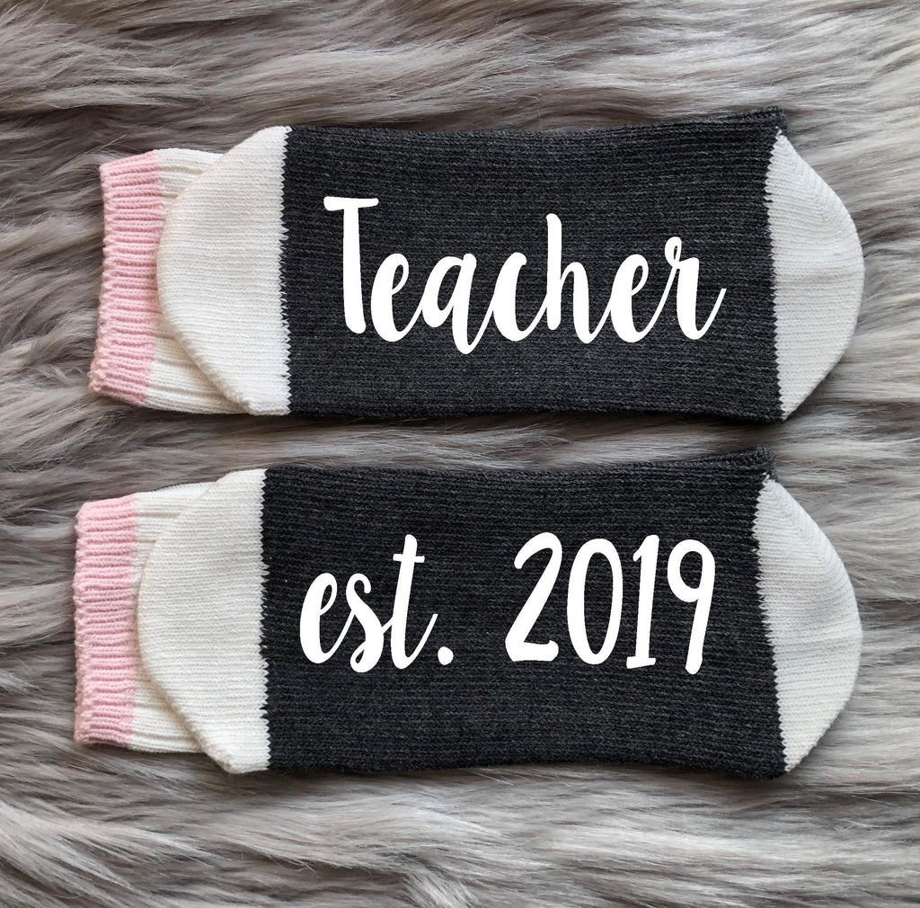 New Teacher-Teacher Graduation Gift-Teacher-Teacher Gifts-Teacher Socks-New Teacher Gift-Gift for Teachers-Teacher Gift Ideas-Teacher est.