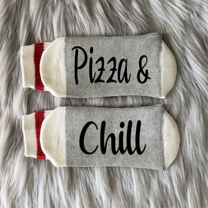 PIzza and Chill-Pizza Socks-Pizza Gifts-Birthday Gift-Mom Gift-Dad Gift-Foodie Gift-Pizza Lover Gift-Boyfriend Gift-Funny Socks-Mens Socks