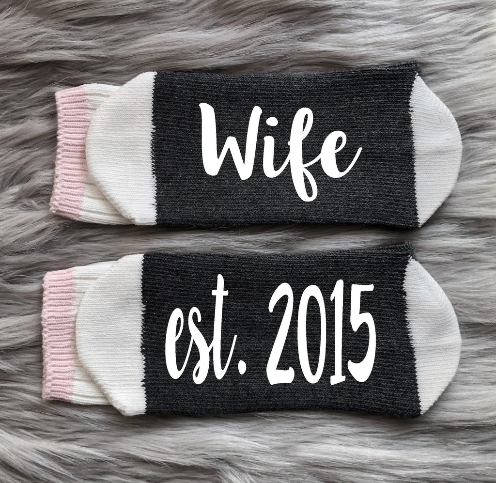 Wife Est.-Custom Socks-Wife Socks-Wife Gifts-Gift for Wife-Wife Birthday Gift-Anniversary Gift-Husband Gift-Couples Gifts-Wife Valentines
